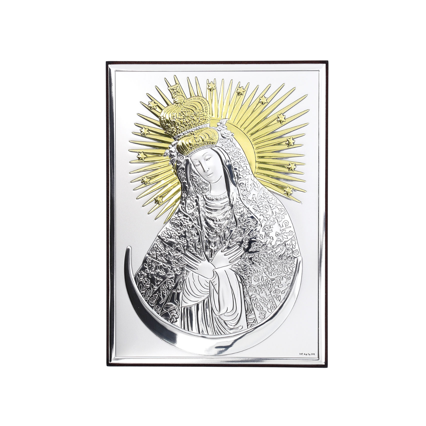 Icona Madonna di Vilnius, in argento. Dimensioni 9x13 cm