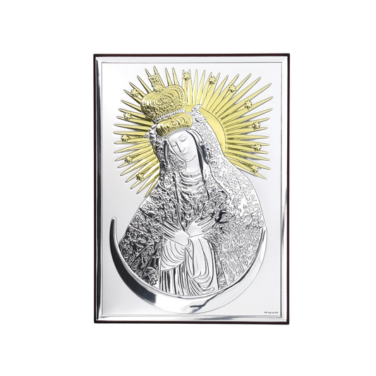 Icona Madonna di Vilnius, in argento. Dimensioni 9x13 cm