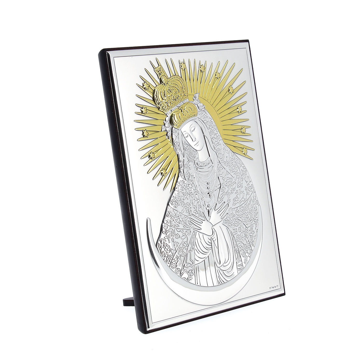 Icona Madonna di Vilnius, in argento. Dimensioni 9x13 cm