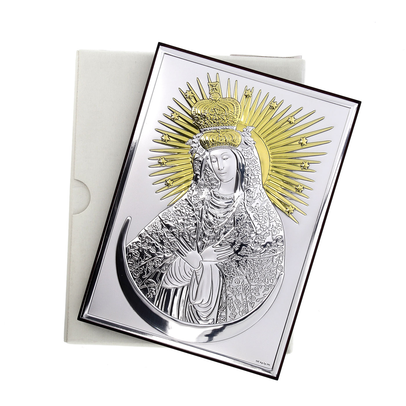 Icona Madonna di Vilnius, in argento. Dimensioni 9x13 cm