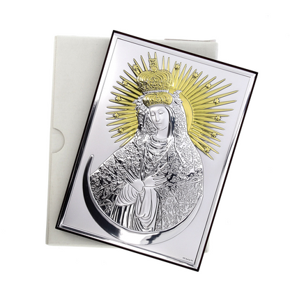 Icona Madonna di Vilnius, in argento. Dimensioni 9x13 cm
