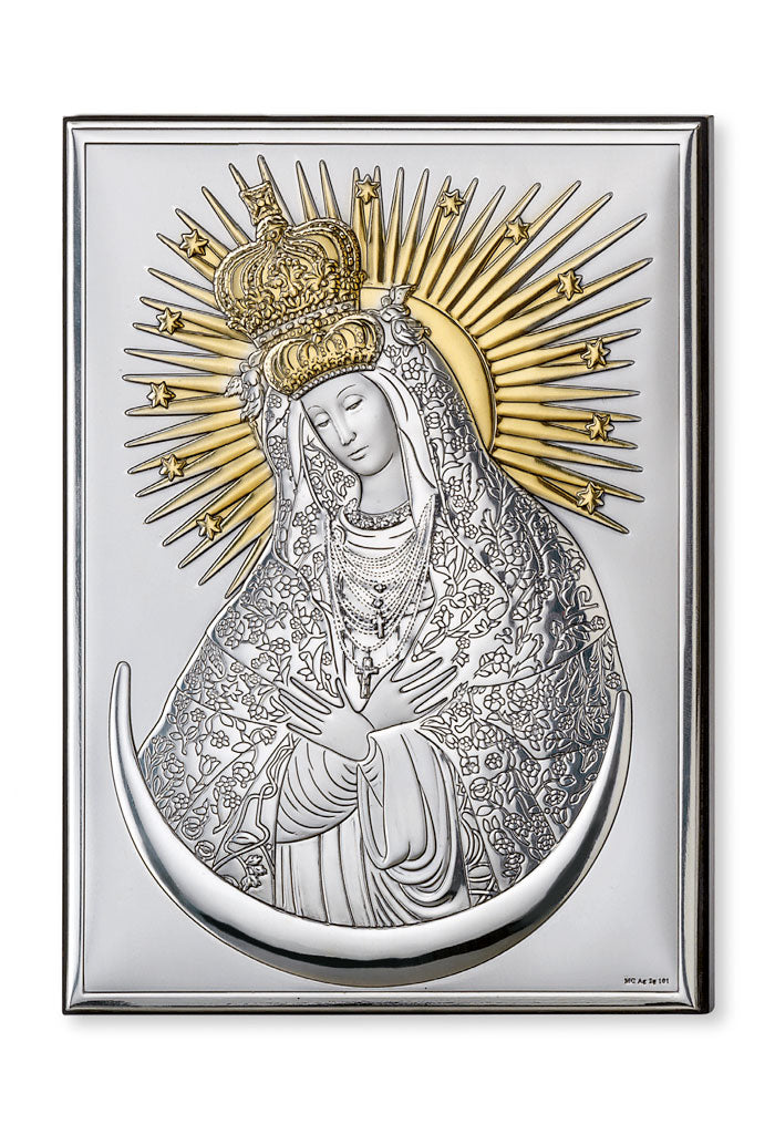 Icona Madonna di Vilnius, in argento. Dimensioni 13x18 cm