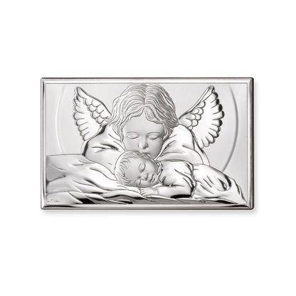 Quadro in argento Angelo protettore. Dimensioni 11x6,5 cm