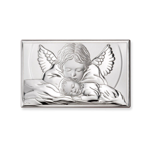 Quadro in argento Angelo protettore. Dimensioni 11x6,5 cm