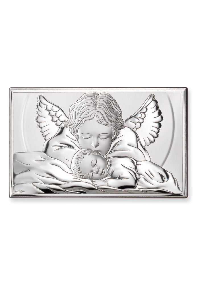 Quadro in argento Angelo protettore. Dimensioni 15x9 cm
