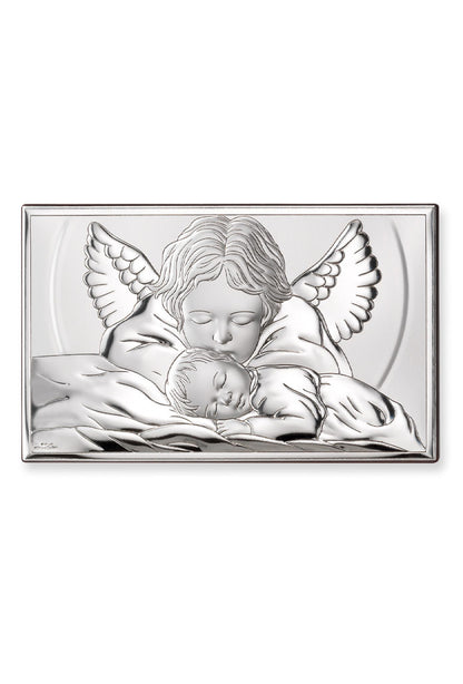 Quadro in argento Angelo protettore. Dimensioni 15x9 cm