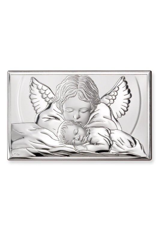 Quadro in argento Angelo protettore. Dimensioni 15x9 cm