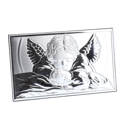 Quadro in argento Angelo protettore. Dimensioni 15x9 cm
