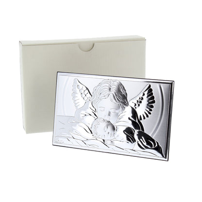 Quadro in argento Angelo protettore. Dimensioni 15x9 cm
