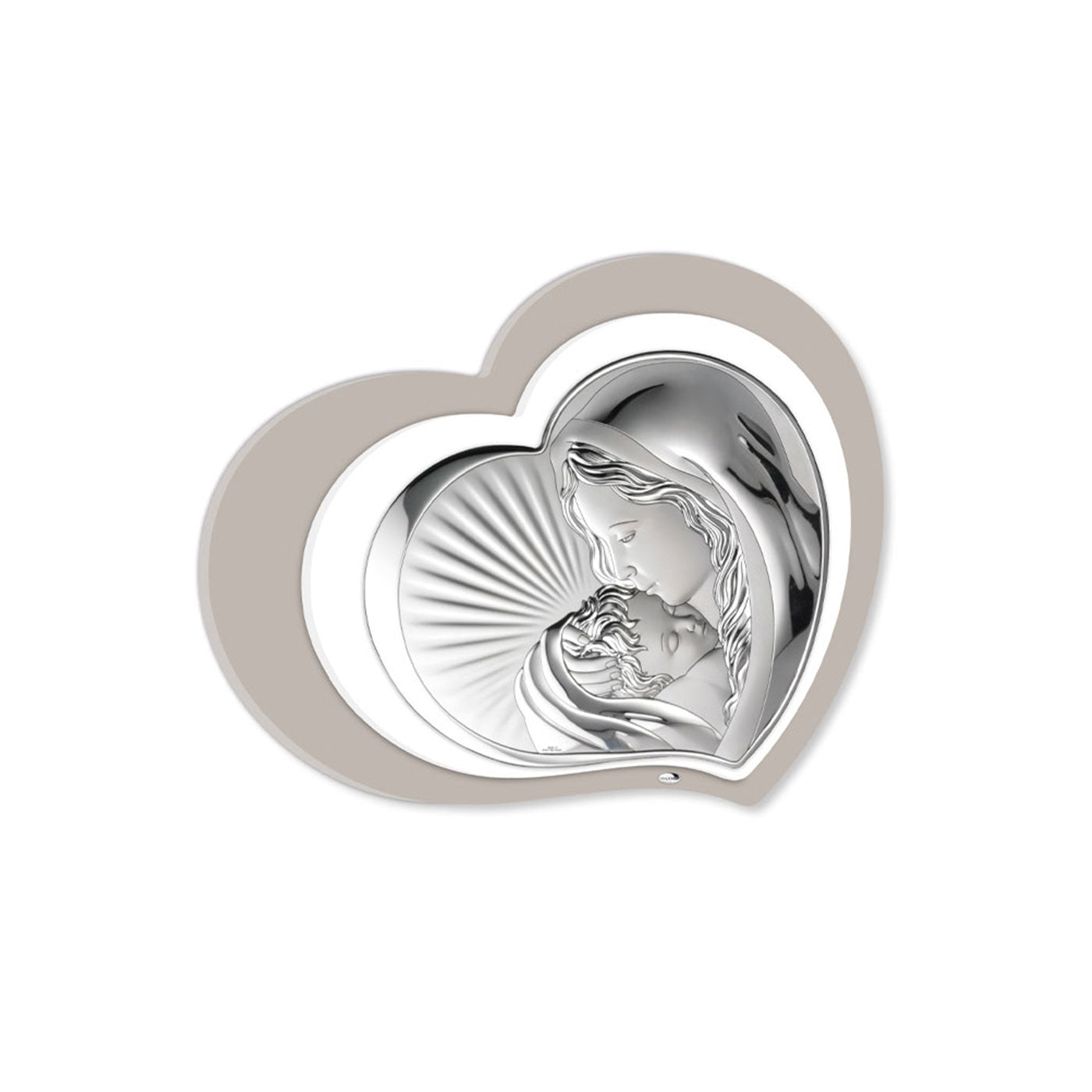 Quadro in argento Madonna con Bambino, cuore, retro doppio legno 37,5x30 cm