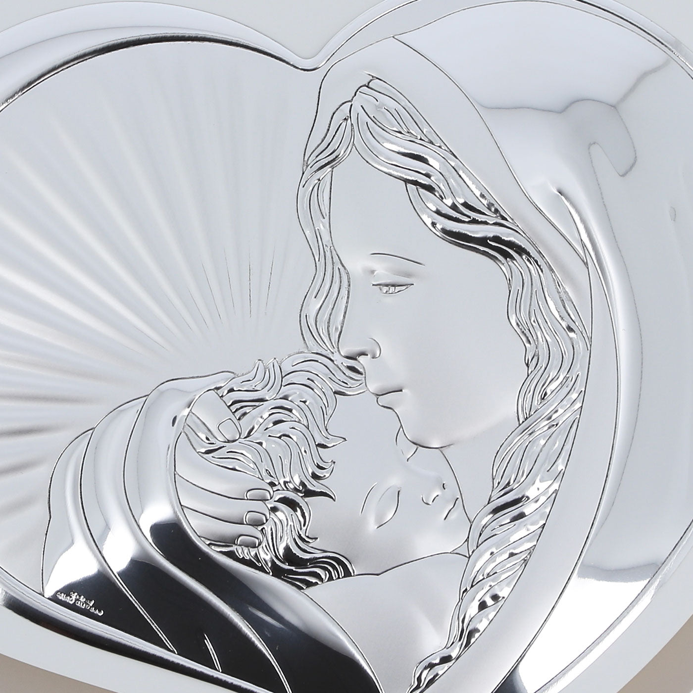 Quadro in argento Madonna con Bambino, cuore, retro doppio legno 37,5x30 cm