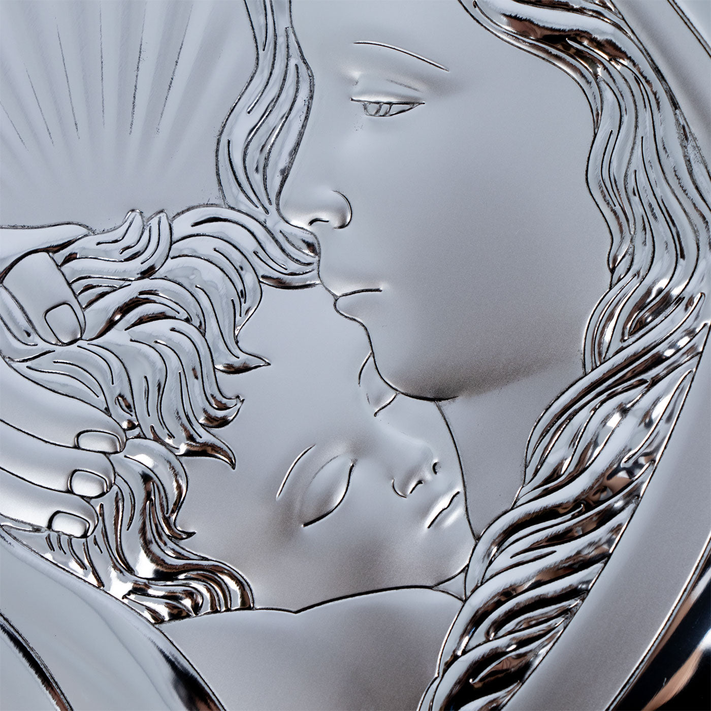 Quadro in argento Madonna con Bambino, cuore, retro doppio legno 37,5x30 cm