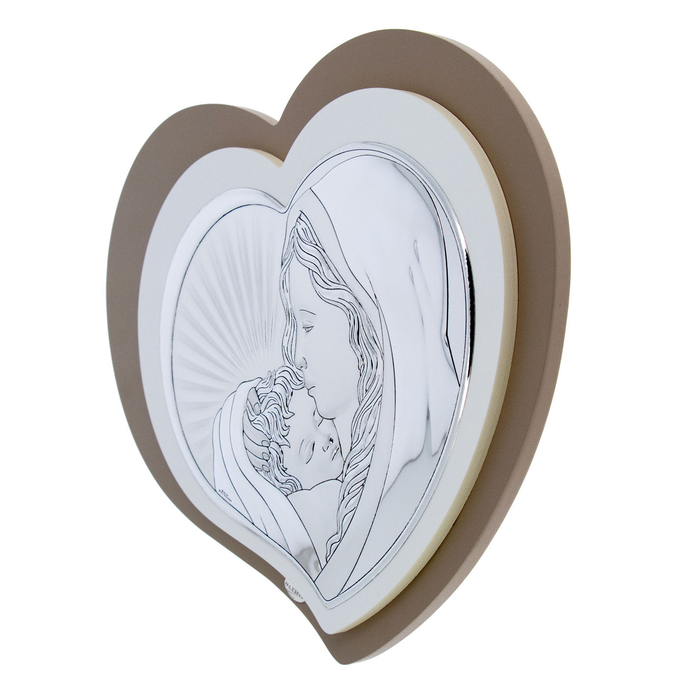Quadro in argento Madonna con Bambino, cuore, retro doppio legno 37,5x30 cm
