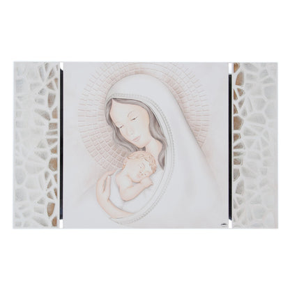 Quadro Madonna con Bambino con particolari in argento. Dimensioni 80x52 cm