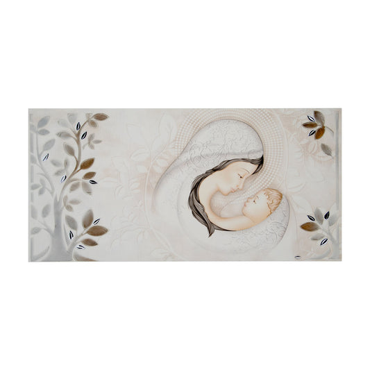 Quadro Madonna con Bambino e Albero della Vita con particolari in argento. Dimensioni 98x48 cm