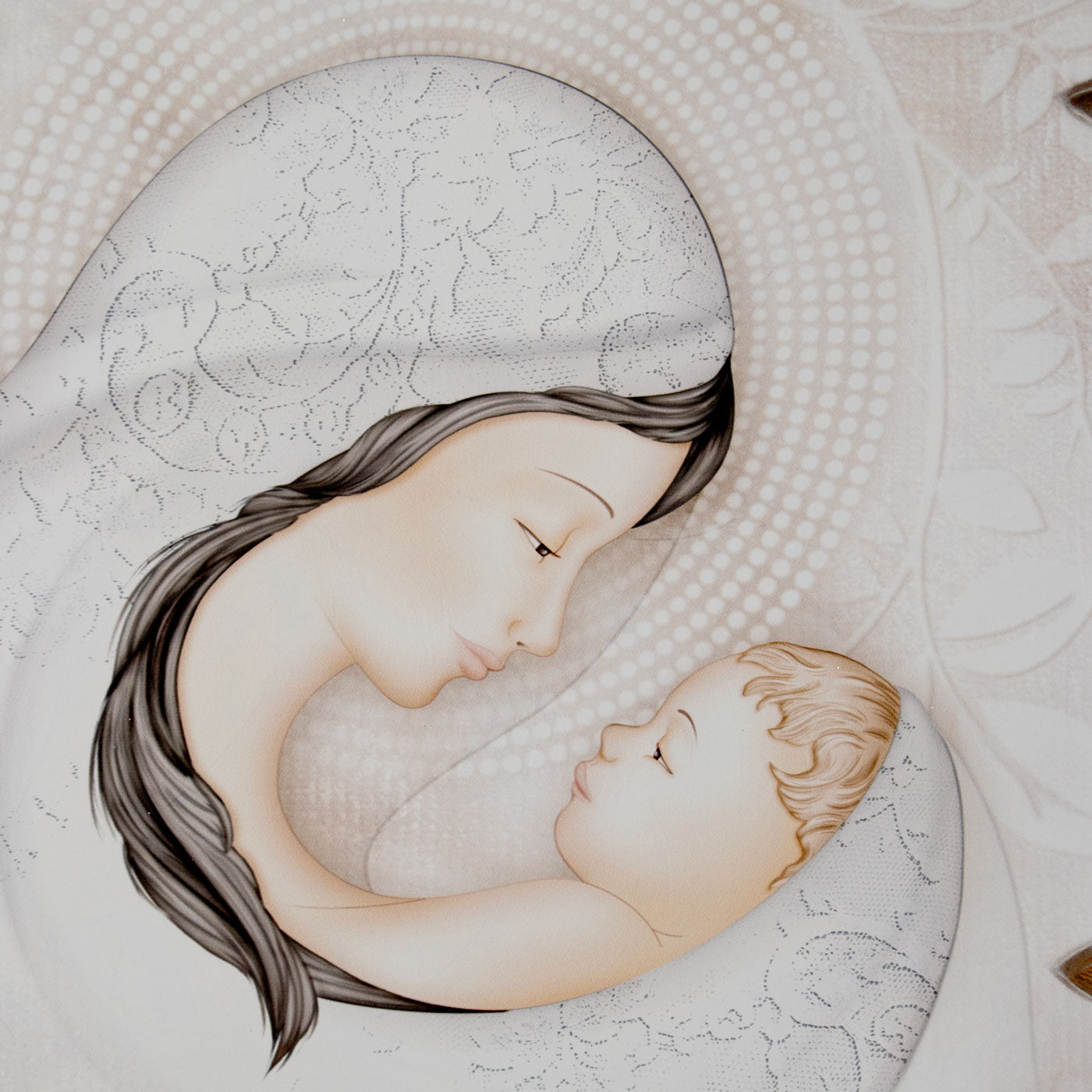 Quadro Madonna con Bambino e Albero della Vita con particolari in argento. Dimensioni 98x48 cm