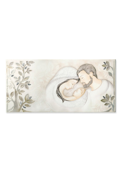 Quadro Sacra Famiglia e Albero della Vita con particolari in argent. Dimensioni 98x48 cm