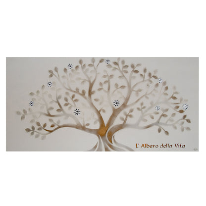 Quadro Albero della Vita in legno decorato e particolari in argento. Dimensioni 98x48 cm