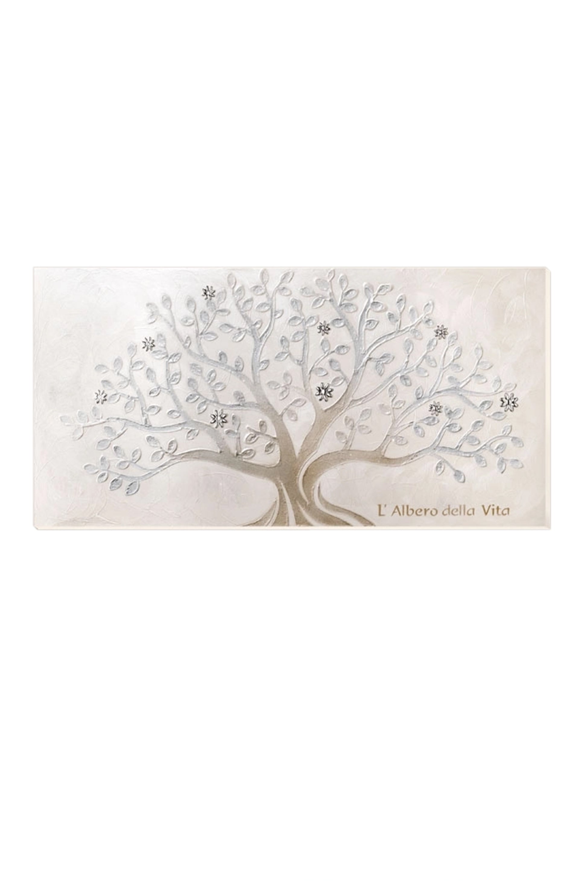 Quadro Albero della Vita in legno decorato e particolari in argento. Dimensioni 98x48 cm