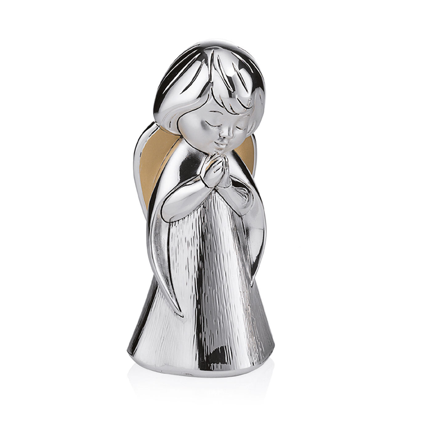 Angelo che prega, in resina argentata. Altezza 10 cm