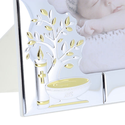 Portafoto Battesimo in argento personalizzabile. Dimensioni 20x25 cm