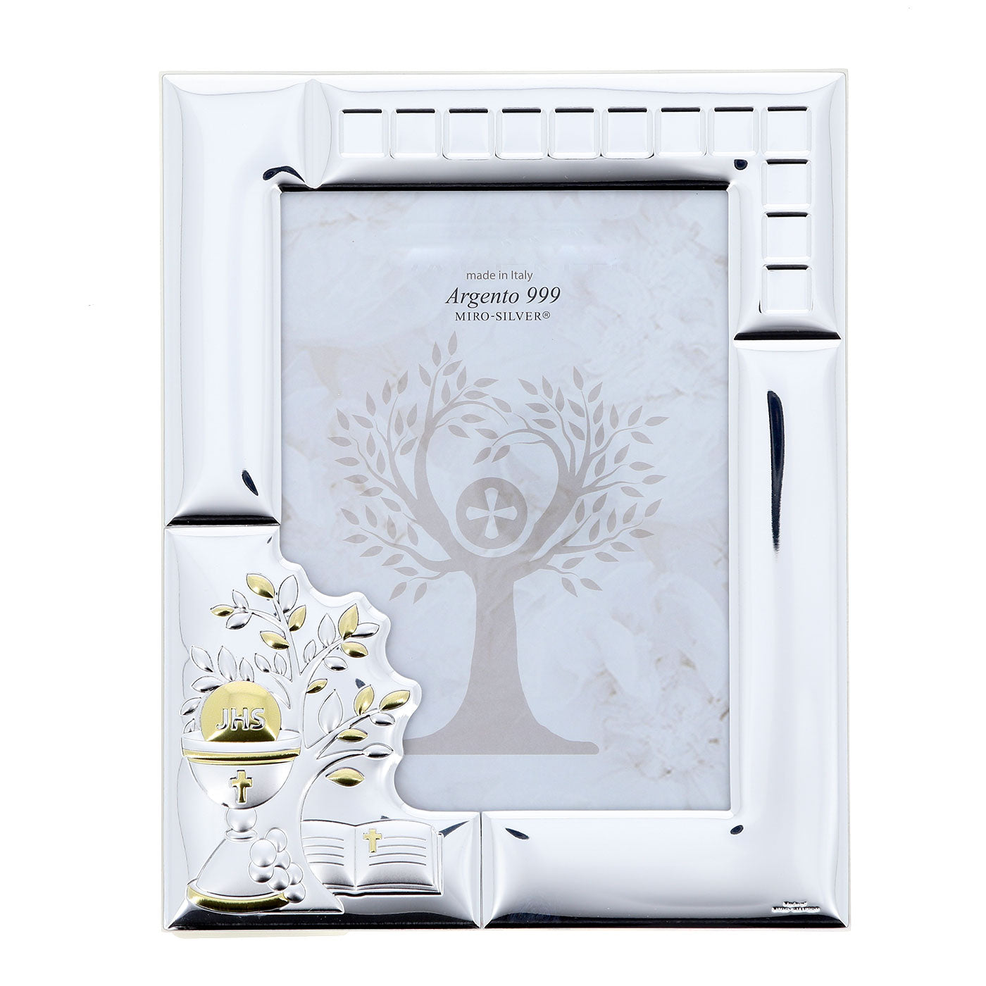 Portafoto Comunione in argento personalizzabile. Dimensioni 20x24,5 cm