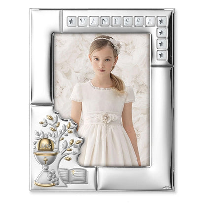 Portafoto Comunione in argento personalizzabile. Dimensioni 20x24,5 cm