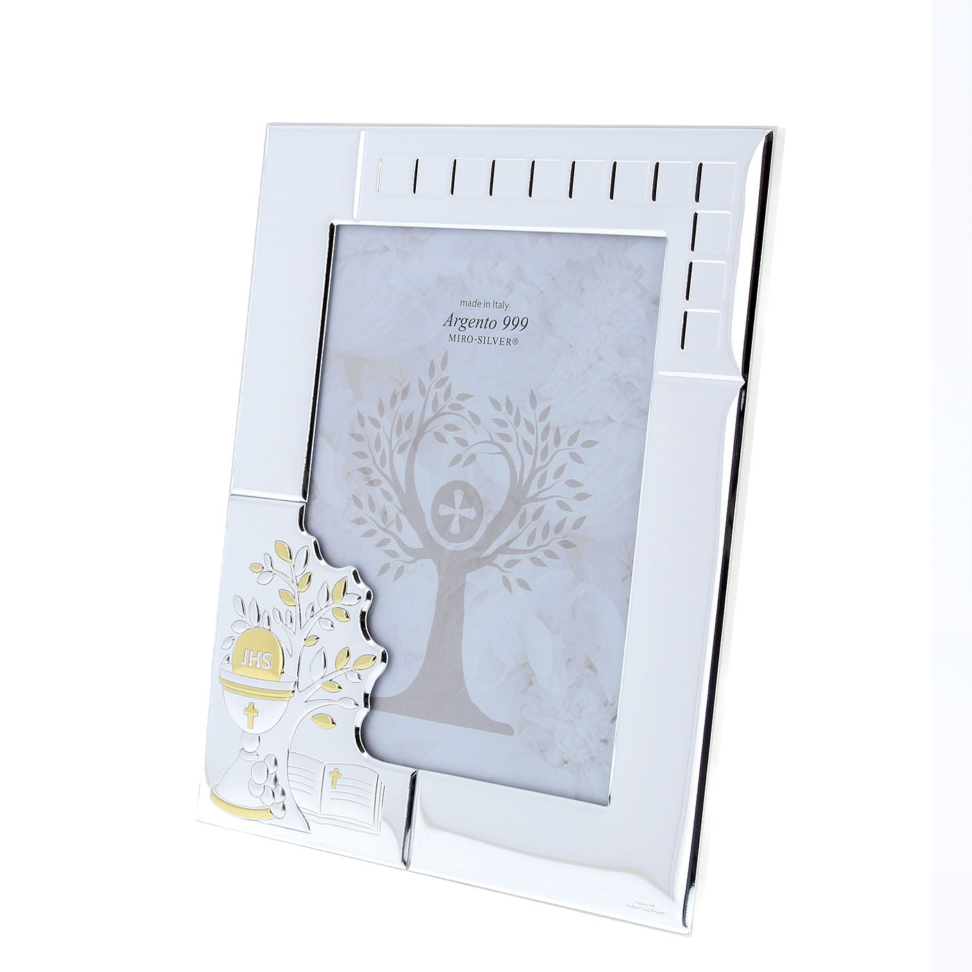 Portafoto Comunione in argento personalizzabile. Dimensioni 20x24,5 cm