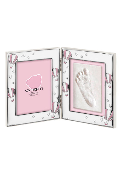Portafoto in argento con kit per impronte neonata, rosa. Dimensioni 15x18 cm