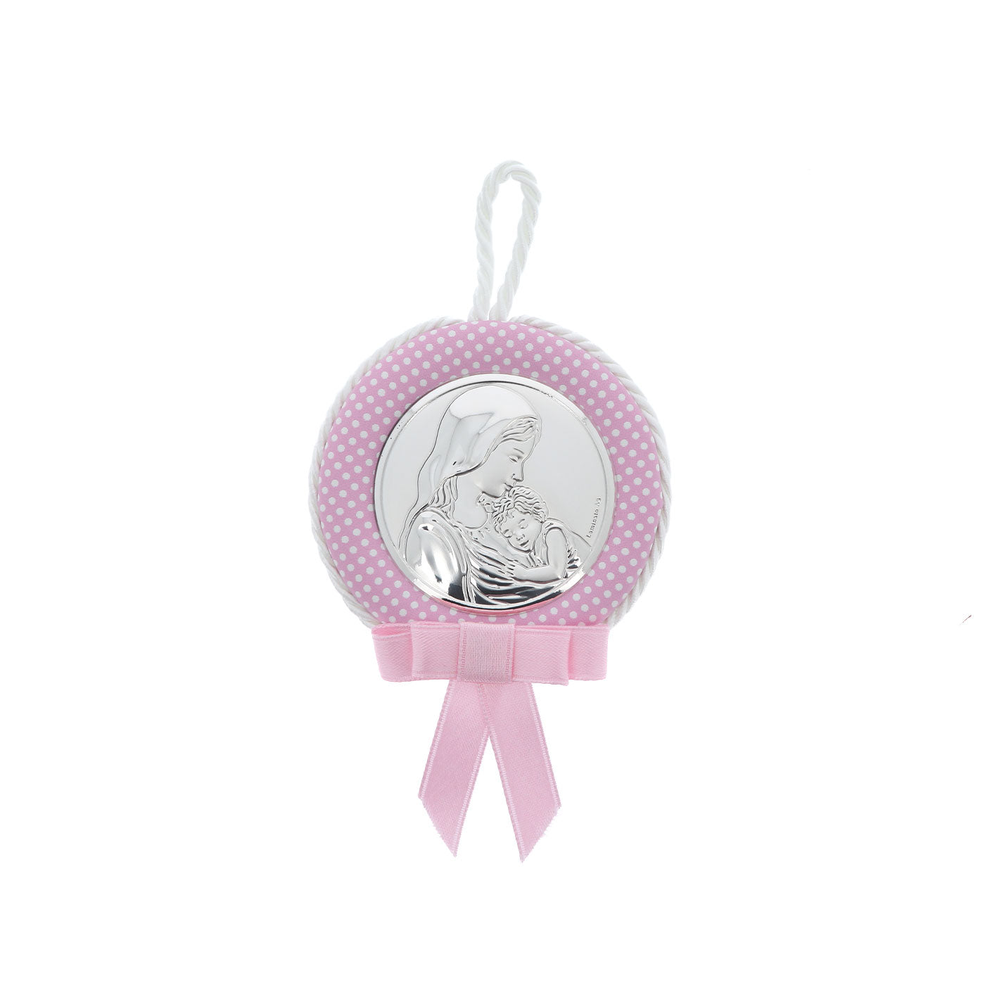 Capoculla rosa Madonna con Bambino. Diametro 6,5 cm
