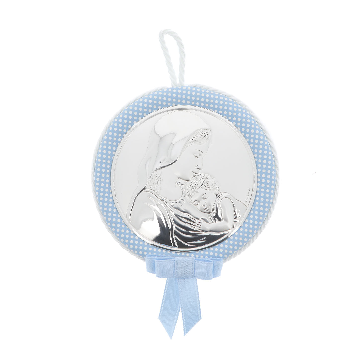 Capoculla celeste Madonna con Bambino, con carillon. Diametro 11 cm