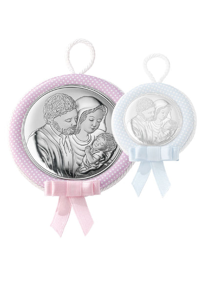 Capoculla rosa Sacra Famiglia, con carillon. Diametro 11 cm