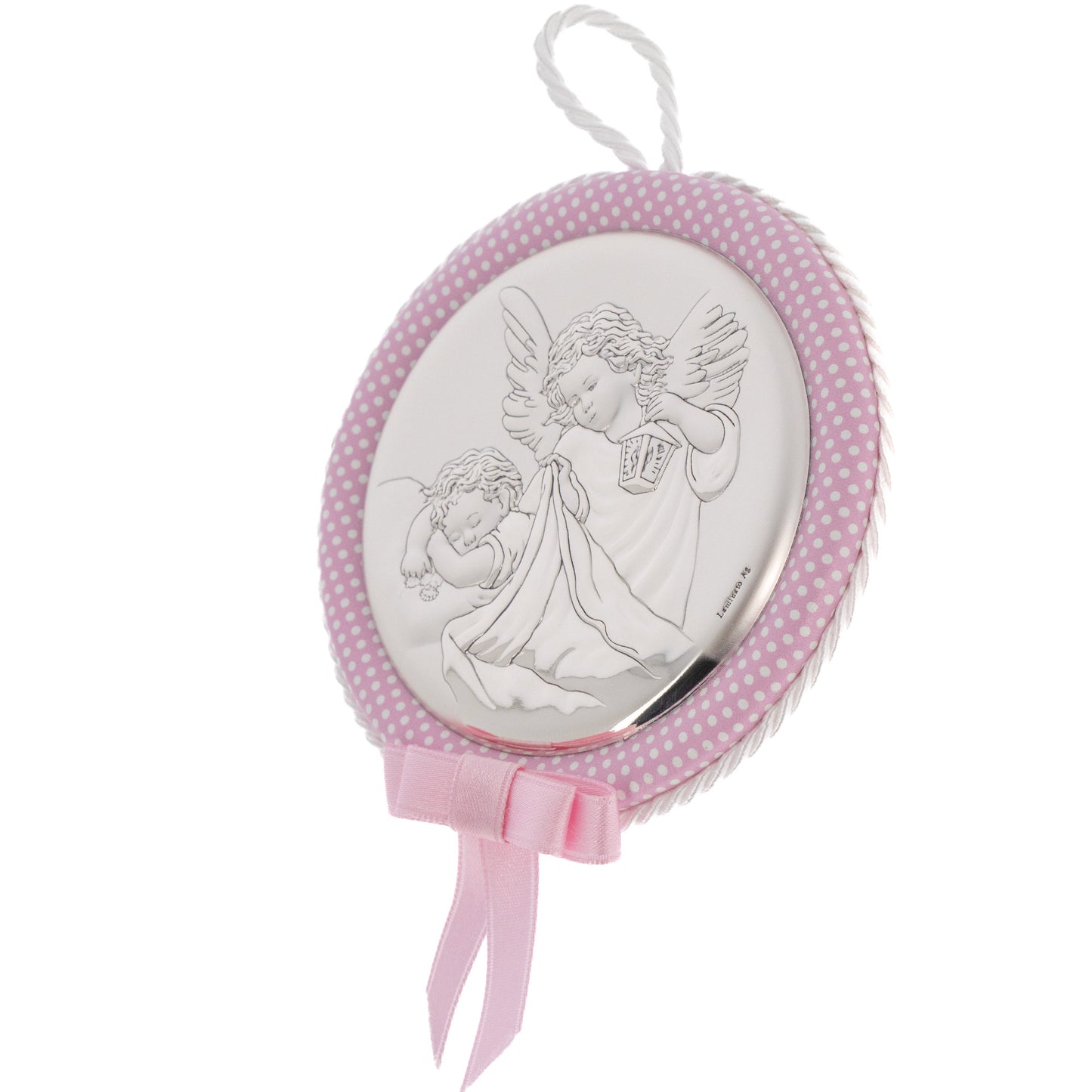 Capoculla rosa Angelo Custode, con carillon. Diametro 11 cm