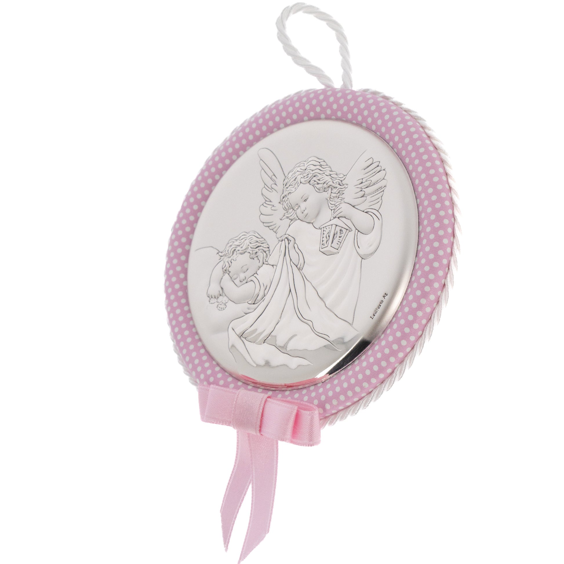 Capoculla rosa Angelo Custode, con carillon. Diametro 11 cm