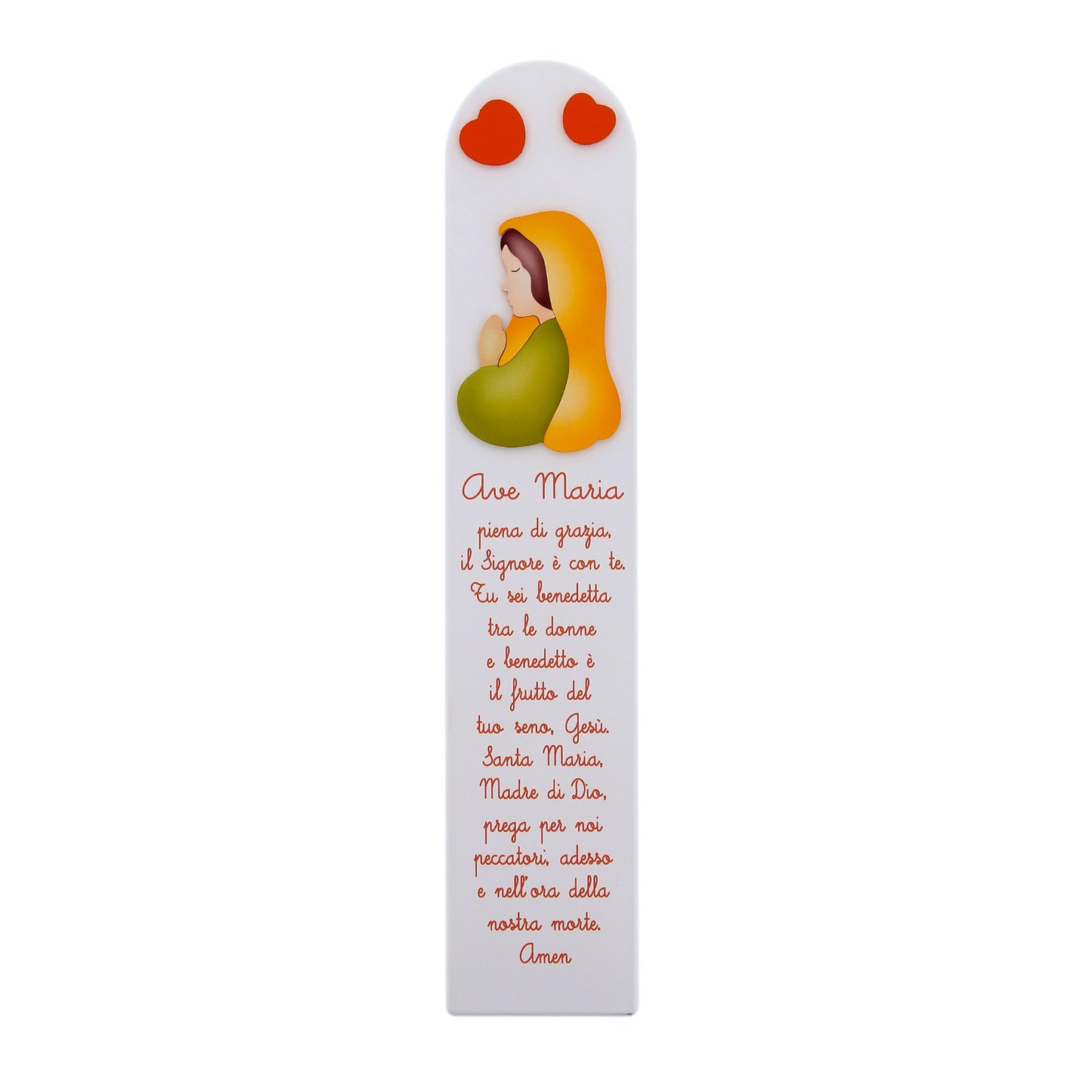 Tavola in legno bianco con preghiera ?Ave Maria?. Dimensioni 12x60 cm