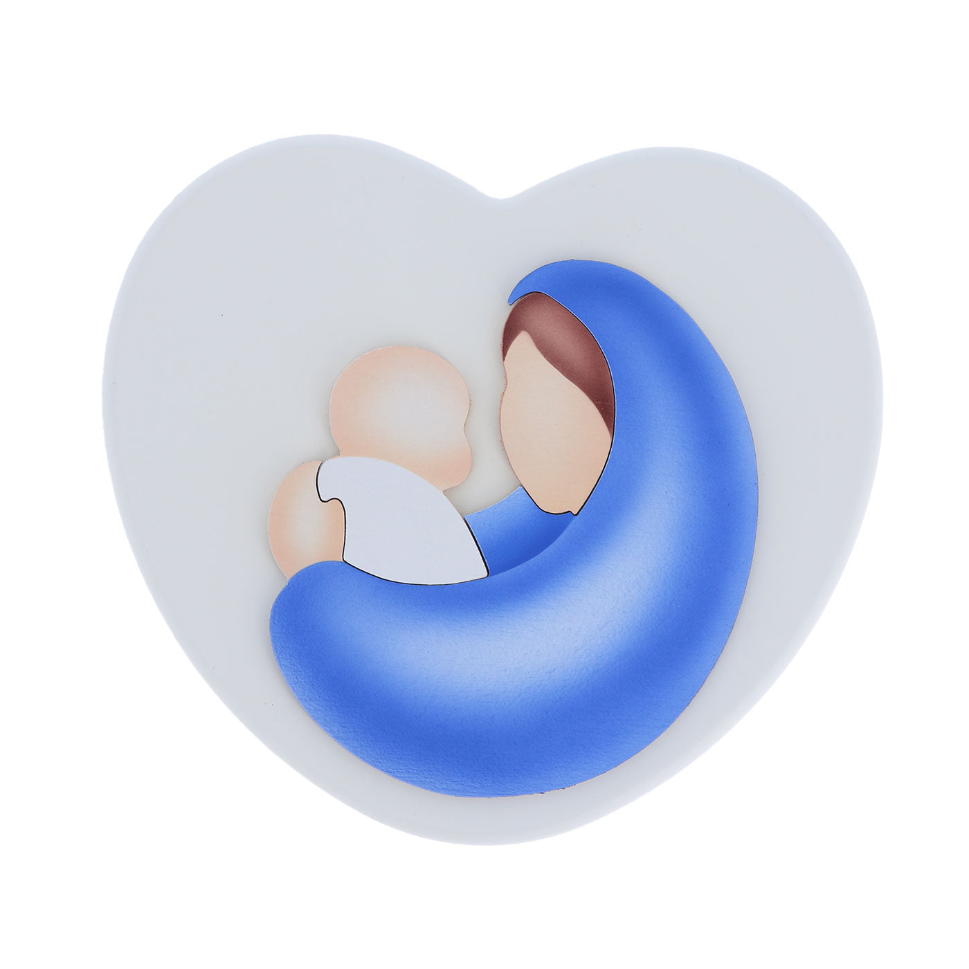 Tavola Cuore in legno e Madonna con Bambino. Dimensioni 18x20 cm