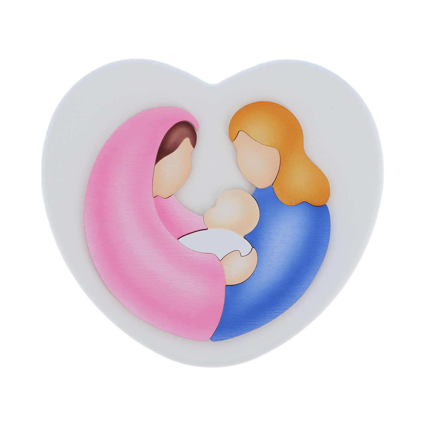 Tavola Cuore in legno e Sacra Famiglia. Dimensioni 18x20 cm