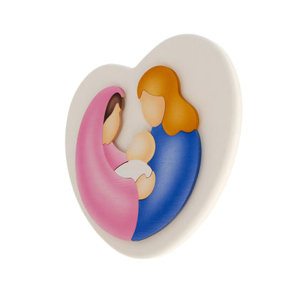 Tavola Cuore in legno e Sacra Famiglia. Dimensioni 18x20 cm
