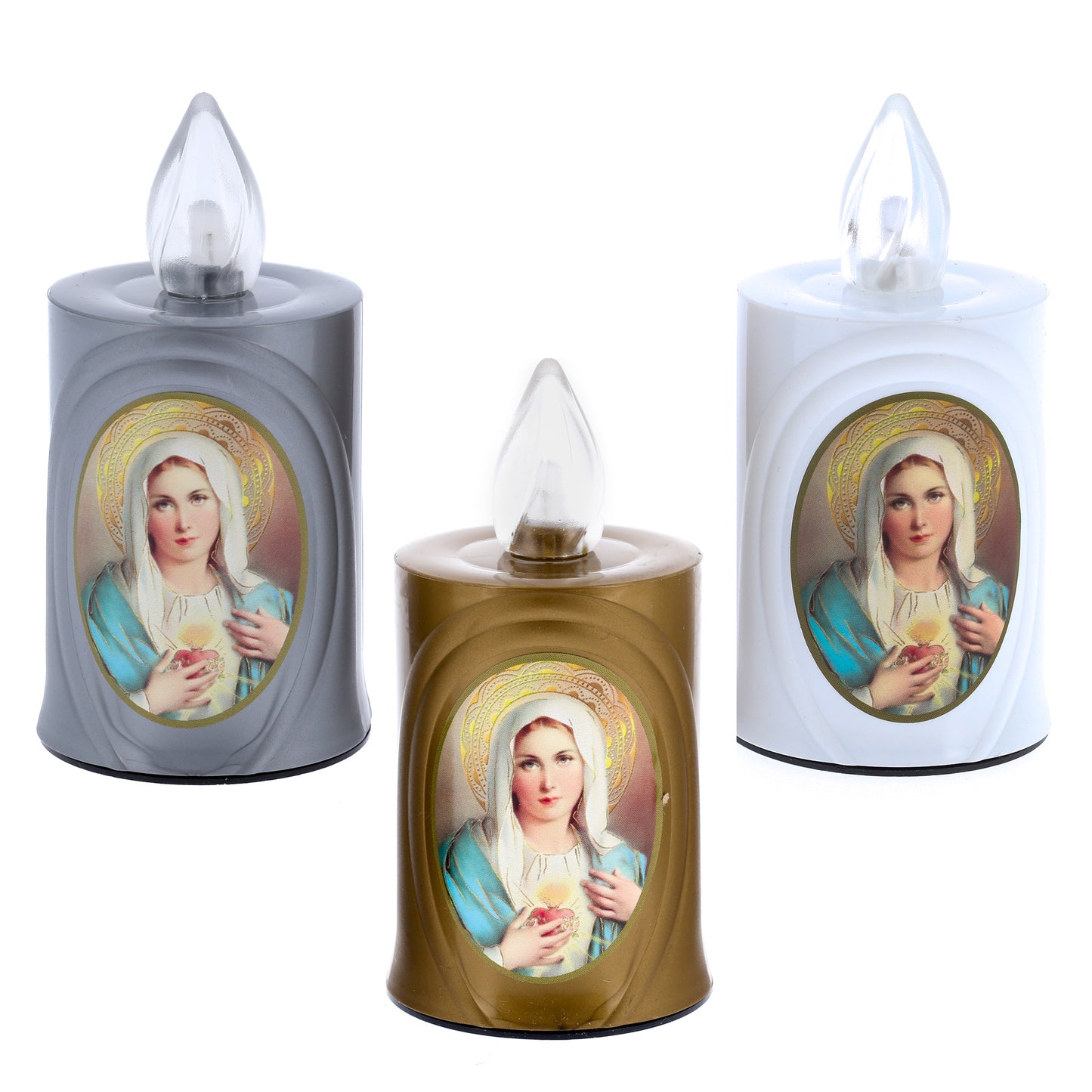 Lumino elettronico con immagine Madonna, durata 120 giorni. Altezza 10,2 cm