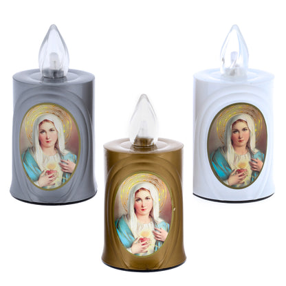 Lumino elettronico con immagine Madonna, durata 120 giorni. Altezza 10,2 cm