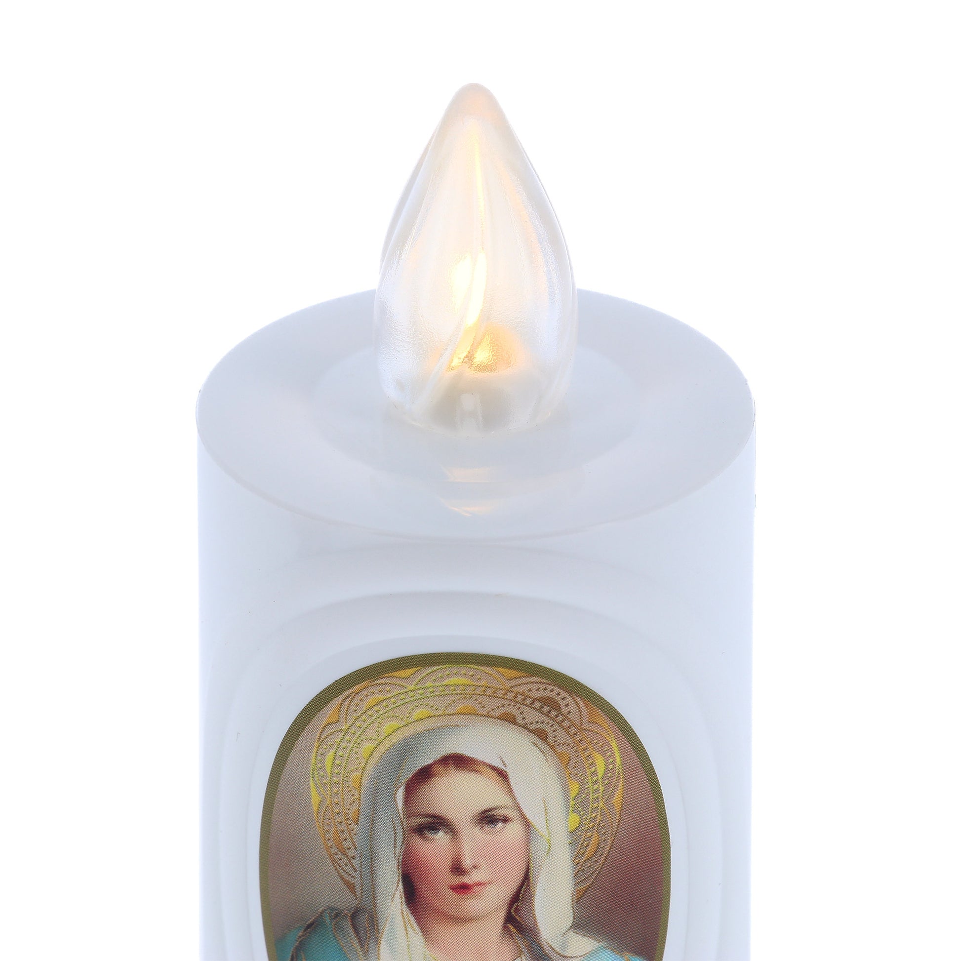 Lumino elettronico con immagine Madonna, durata 120 giorni. Altezza 10,2 cm
