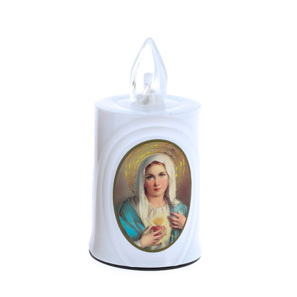 Lumino elettronico con immagine Madonna, durata 120 giorni. Altezza 10,2 cm
