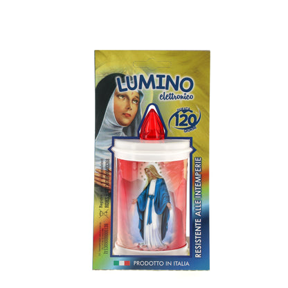 Lumino elettronico "Madonna Immacolata", durata 120 giorni. Altezza 13 cm