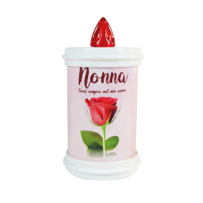 Lumino elettronico "Nonna", durata 120 giorni, luce rossa. Diametro 7 cm e altezza 13 cm