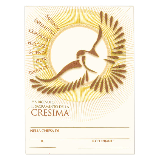 Diploma in carta pergamena per Cresima. Dimensioni 18x24 cm