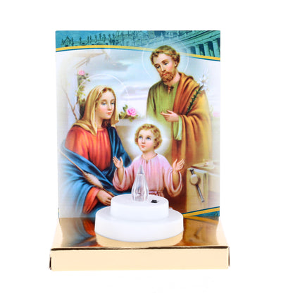 Altarino Sacra Famiglia con lumino elettronico di durata 150 giorni. Dimensioni 11x15 cm