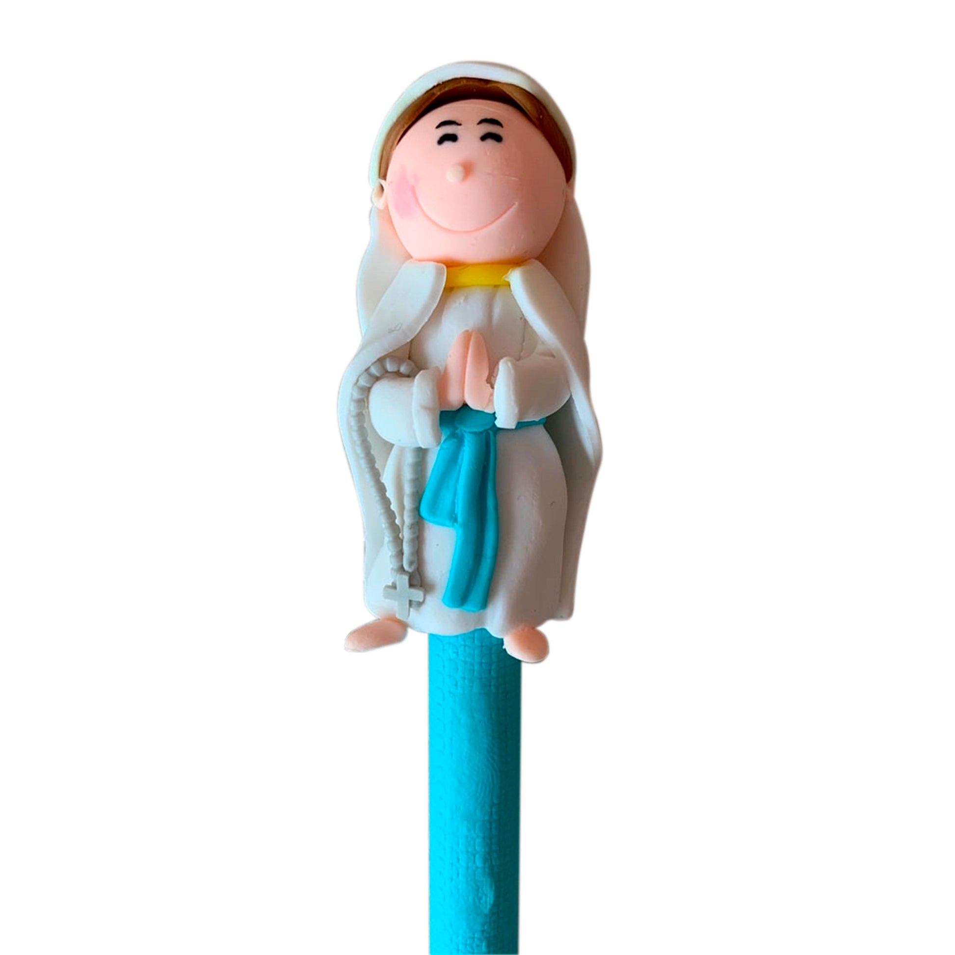 Penna dei Santi con raffigurazione Nostra Signora di Lourdes. Lunghezza 17 cm