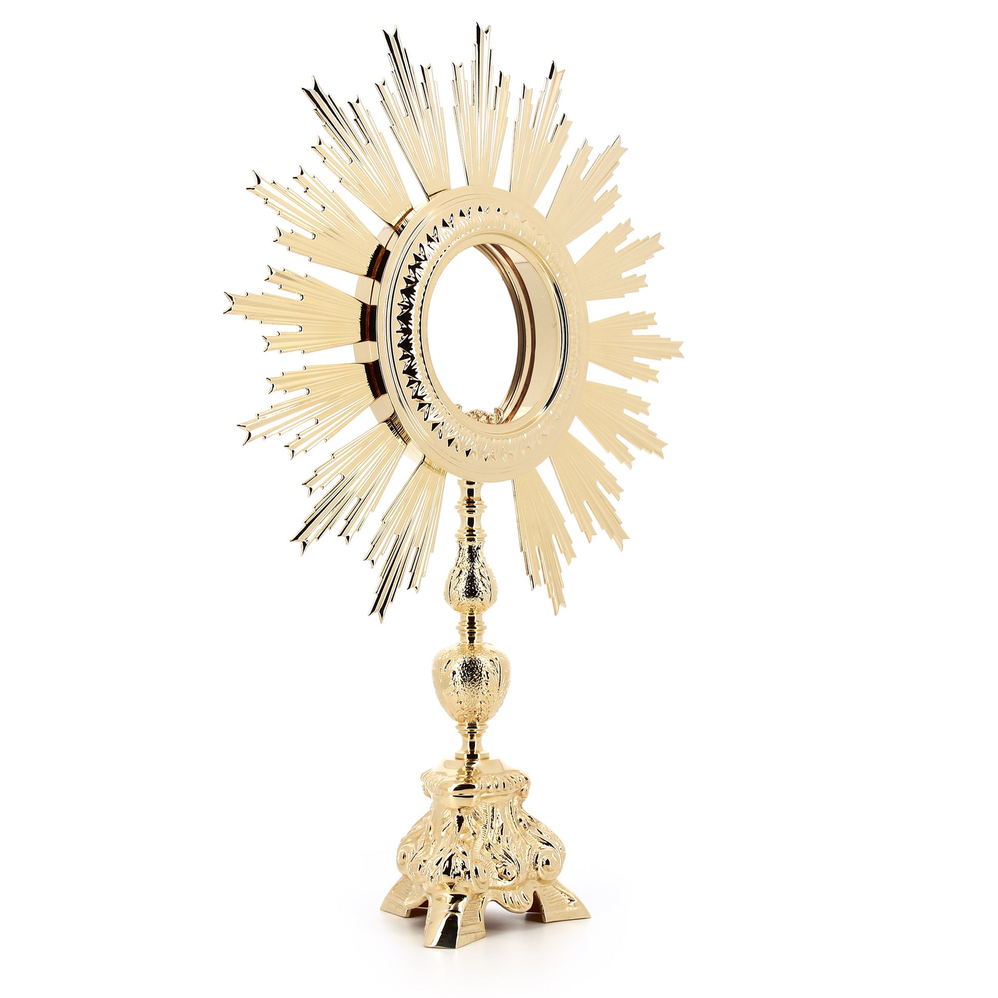 Ostensorio barocco per Ostia Magna in ottone e bronzo dorato. Dimensioni 43x64 cm
