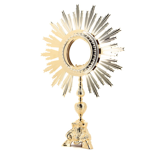 Ostensorio barocco per Ostia Magna in ottone e bronzo dorato. Dimensioni 43x64 cm