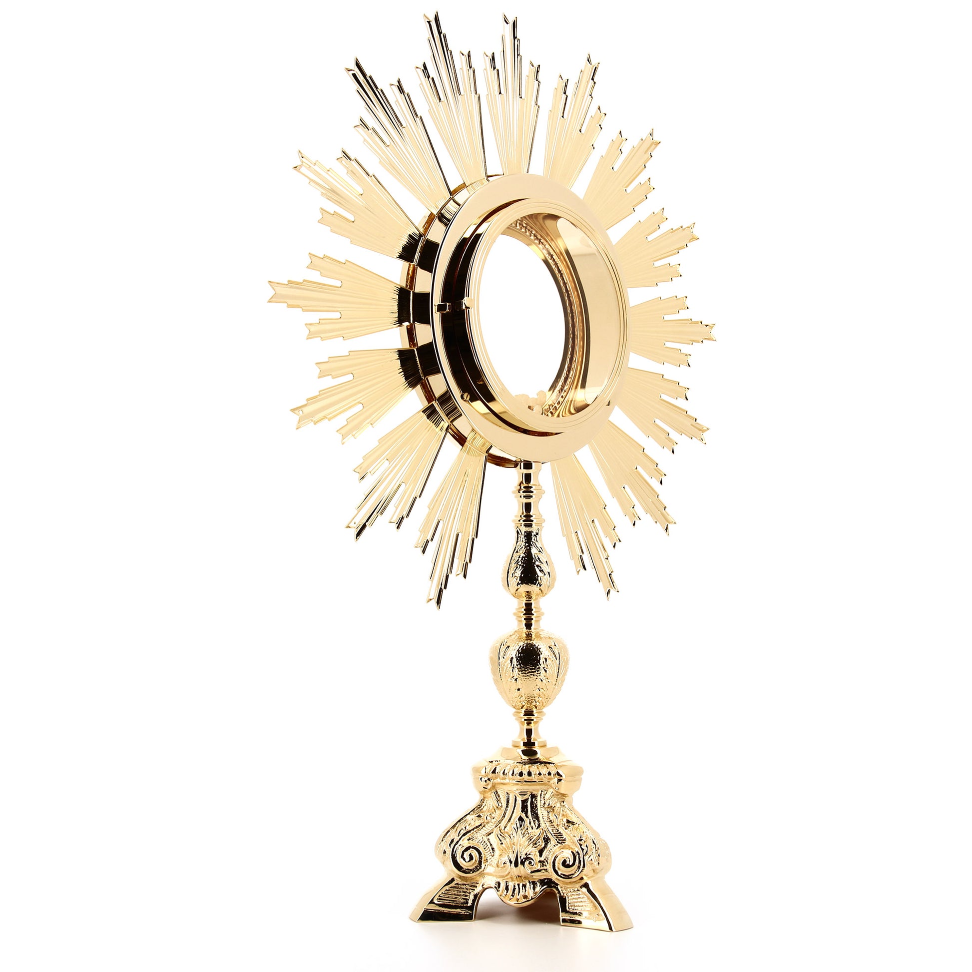 Ostensorio barocco per Ostia Magna in ottone e bronzo dorato. Dimensioni 43x64 cm